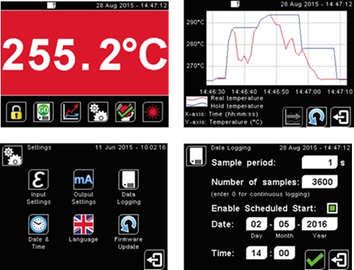 Пример скриншотов интерфейса сенсорного экрана FibreMini