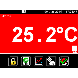 Главный экран PyroMini (красный фон показывает состояние тревоги)