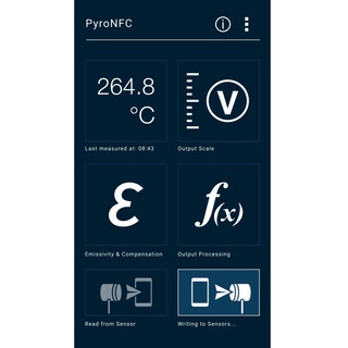 Главный экран приложения пирометра PyroNFC